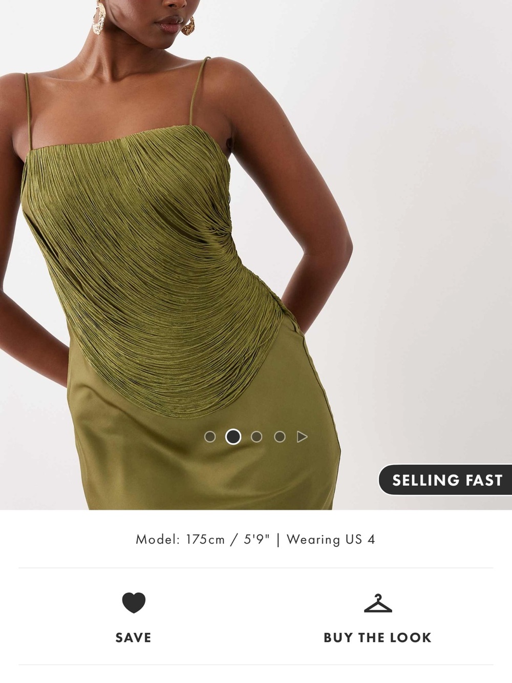 Olive Green Pleated Cowl Slip Dress